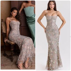 NAIMA
Silver Embellished Beaded Corset Maxi Dress